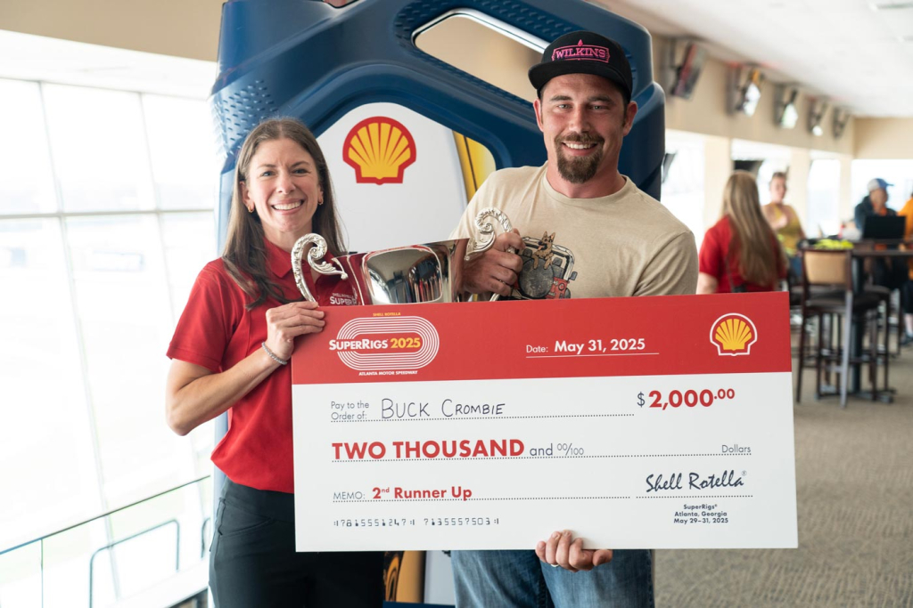 Julie Wright of Shell Rotella with Buck Crombie, Best of Show 2nd Runner Up at the 43rd Annual Shell Rotella® SuperRigs® competition held May 29-31 at Atlanta Motor Speedway in Hampton, Ga.