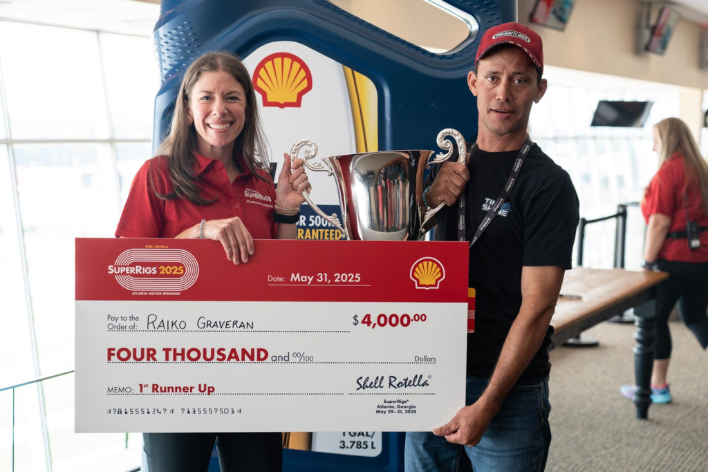 Julie Wright of Shell Rotella with Raiko Graveran, Best of Show 1st Runner up at the 43rd Annual Shell Rotella® SuperRigs® competition held May 29-31 at Atlanta Motor Speedway in Hampton, Ga.